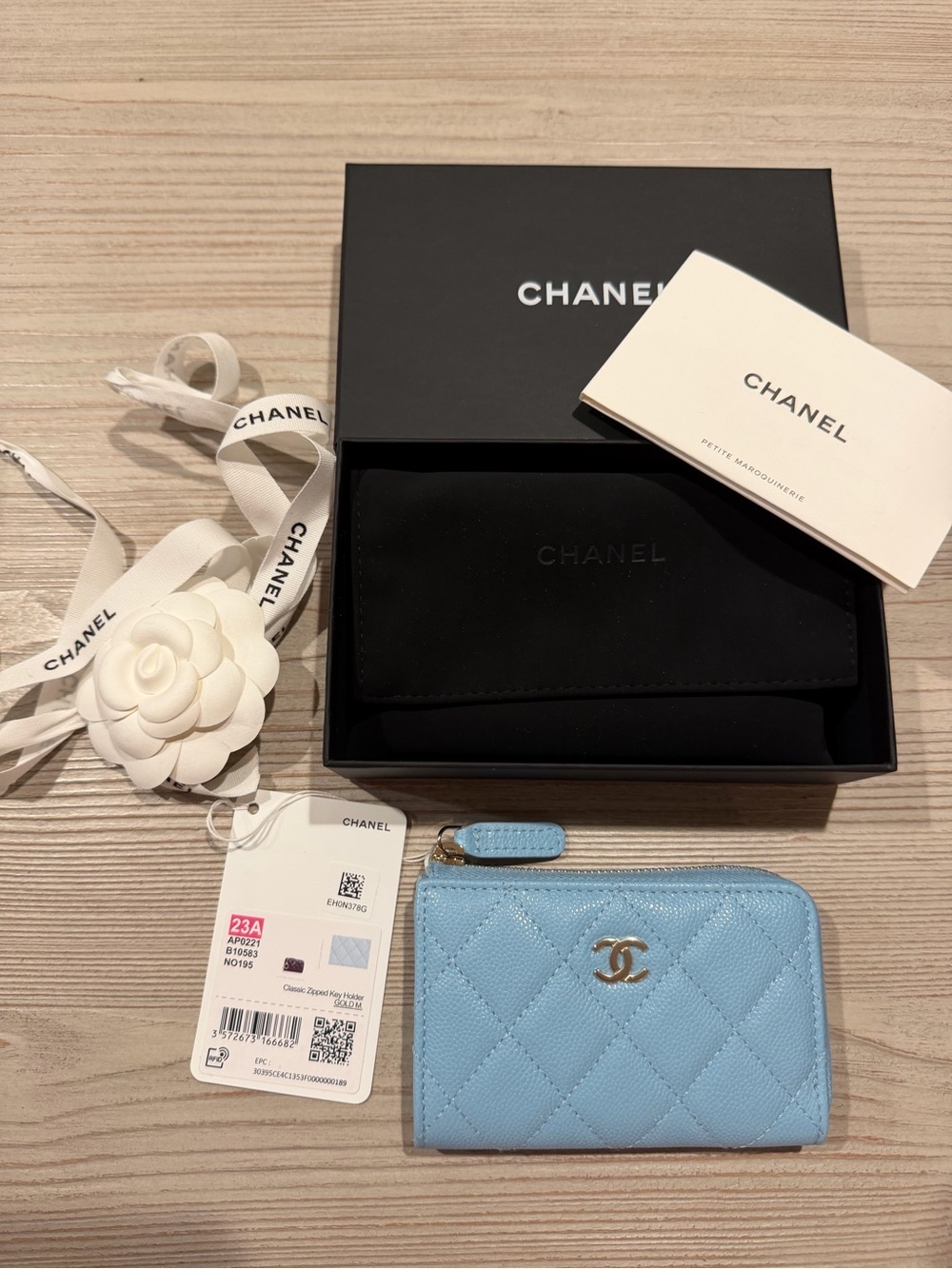 Authentic CHANEL Wallet Blue with Gold Hardware